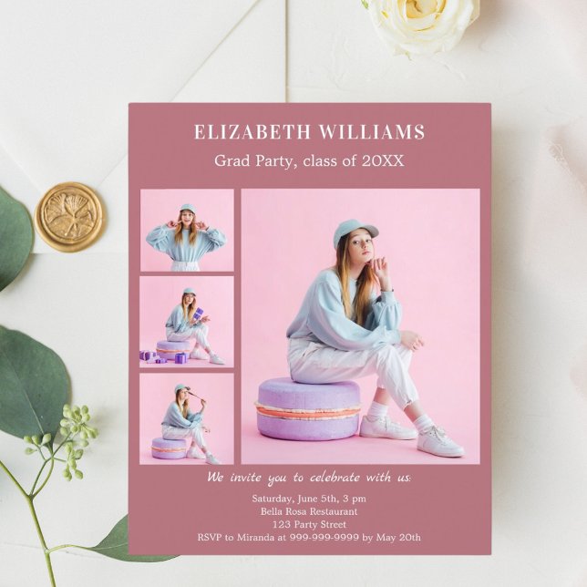 Rose or photo Graduation Party invitation (Créateur téléchargé)