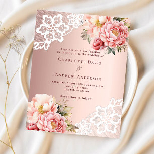 Rose or rose florale dentelle invitation mariage
