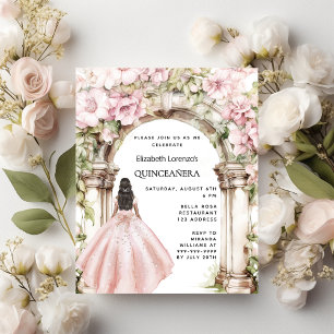 Rose or rose florales arche Quinceanera invitation