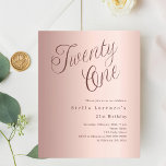 Rose or script budget 21e anniversaire invitation<br><div class="desc">Une invitation design et moderne pour une fête de 21e anniversaire. arrière - plan rose dégradé d'or et le mot Vingt et un écrit avec d'élégantes grandes lettres de script en or rose foncé. Personnalisez et ajoutez un nom et des détails du parti. 1 feuille = 1 invite imprimé bord...</div>