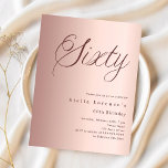 Rose or script budget 60e anniversaire invitation<br><div class="desc">Une invitation design et moderne pour une fête du 60e anniversaire. arrière - plan en or rose dégradé et le mot Cinquante écrit avec d'élégantes grandes lettres de script en or rose foncé. Personnalisez et ajoutez un nom et des détails du parti. 1 feuille = 1 invite imprimé bord à...</div>