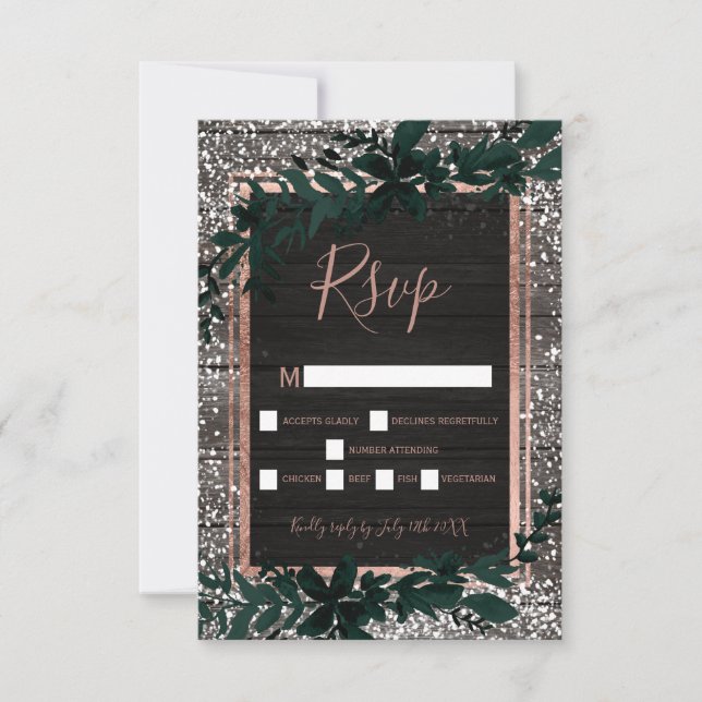 Rose or typographie feuille neige bois rsvp mariag (Devant)