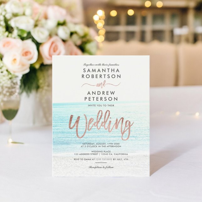 Rose or typographie plage photo budget mariage (Rose gold typography beach photo budget wedding )