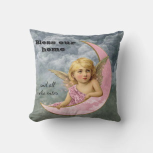 Rose & Or Vintage Angel Bless Our Home Coussin