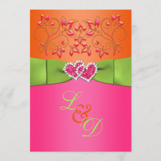 Rose, Orange, Lime Floral Coeurs joints Invitation