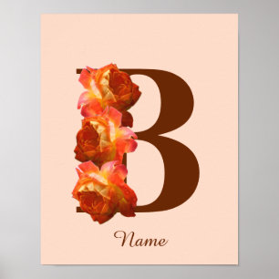 Rose orange Monogramme initial B Votre nom Poster