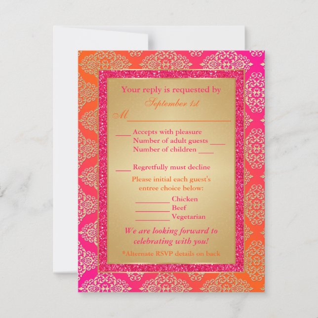 Rose, Orange, Or Carton de RSVP avec FAUX Paillett (Devant)