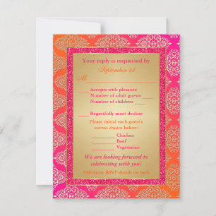 Rose, Orange, Or FAUX Carton de réponse RSVP Paill