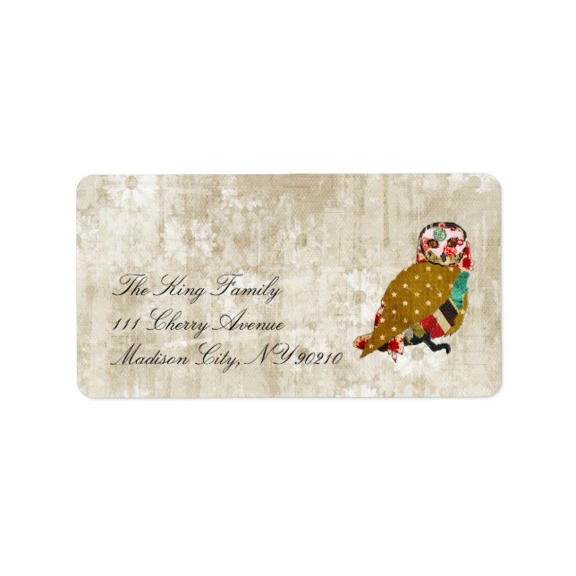 Rose Owl Whitewash Floral Vintage Étiquette (Devant)