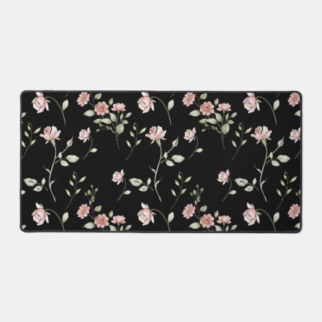 Rose Pâle Aquarelle Floral Noir (Recto)