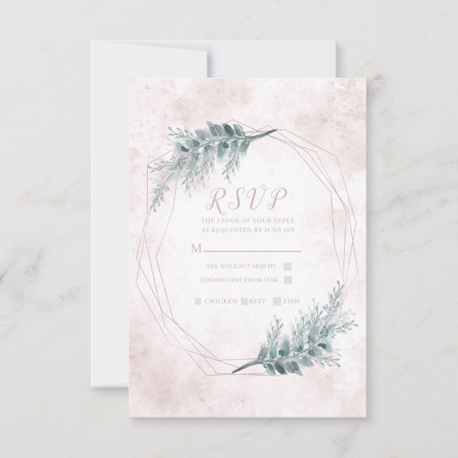 Rose Pâle Aquarelle Géométrique Botanique RSVP (Devant)