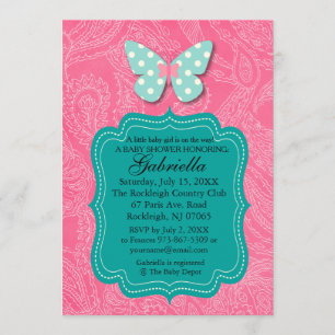 Rose pâle avec Baby shower papillon Invitation