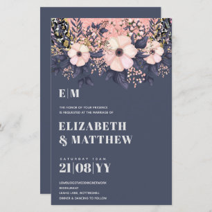 Rose pâle bleu Rosegold Floral Mariage Chic