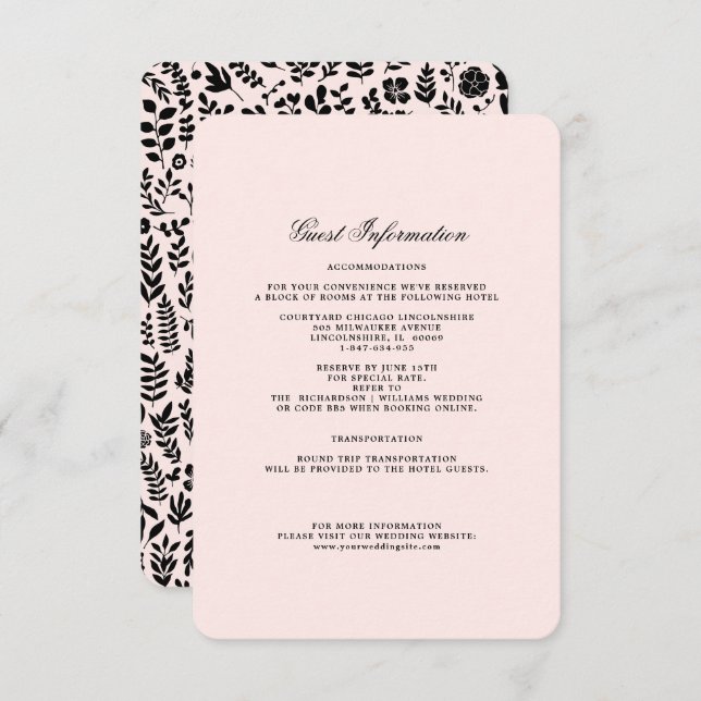 Rose pâle | Cartes de détails du Mariage Floral no (Devant / Derrière)