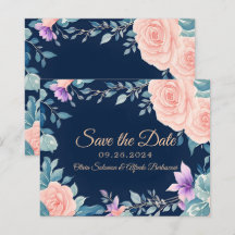 Rose Pâle et Bleu Marine Floral Élégant Moderne