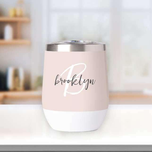 Rose Pâle Gris Blanc Monogramme Nom (Créateur téléchargé)