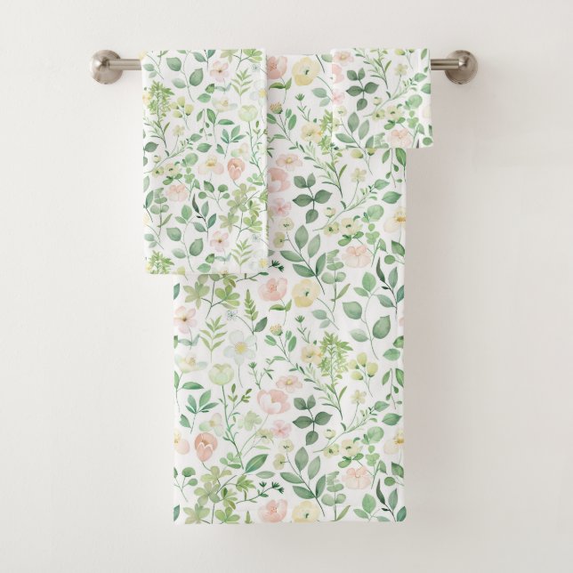 Rose Pâle Sage Vert Floral Feuillage Aquarelle (En situation)
