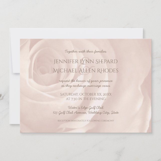 rose pâle simple élégance mariage invitation (Devant)
