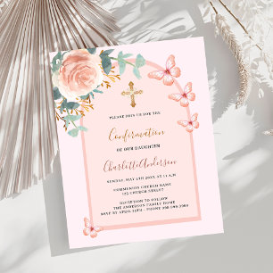 Rose papillons floral Confirmation invitation
