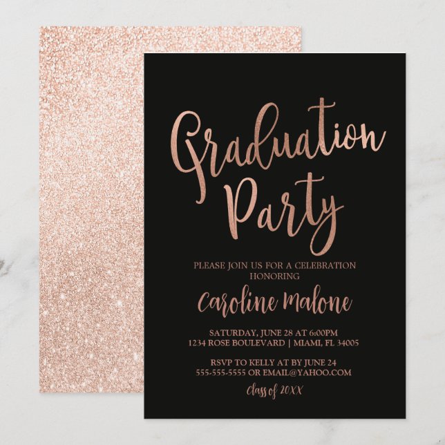 Rose Parties scintillant d'or Invitation de gradua (Devant / Derrière)