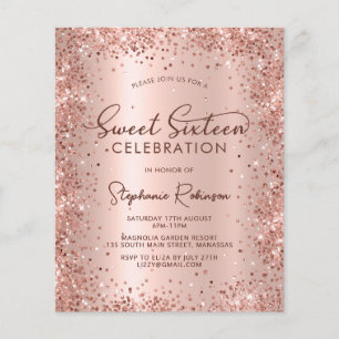 Rose Parties scintillant or douce 16 Invitation an