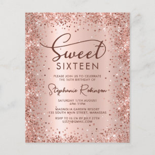 Rose Parties scintillant or douce 16 Invitation an