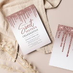Rose Parties scintillant or Drips Script Sweet 16<br><div class="desc">Moderne et élégant doux 16 anniversaire invitation budget de fête vous pouvez facilement customiser avec vos détails de fête. Avec des gouttes de parties scintillant avec un gradient or rose arrière - plan et typographie de script.</div>