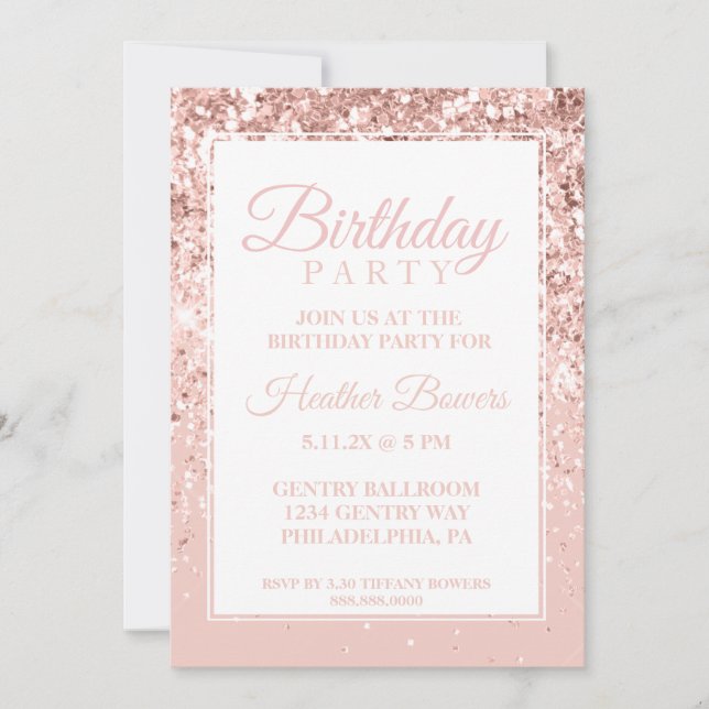 Rose Parties scintillant or Invitation d'anniversa (Devant)