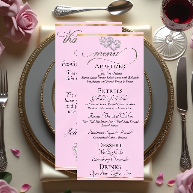 Rose pastel/Argent - Menu Cœurs & Merci (Créateur téléchargé)