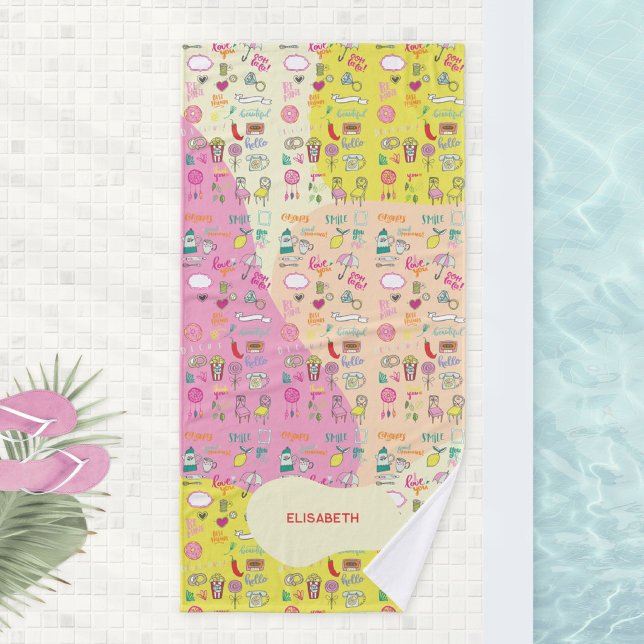 Rose pastel féerique Kawaii Doodle (Pastel Pink Kawaii Girly Doodle Bath Towel ©Susanne Sachers - Sunny Wanderlust 🌞✈️)