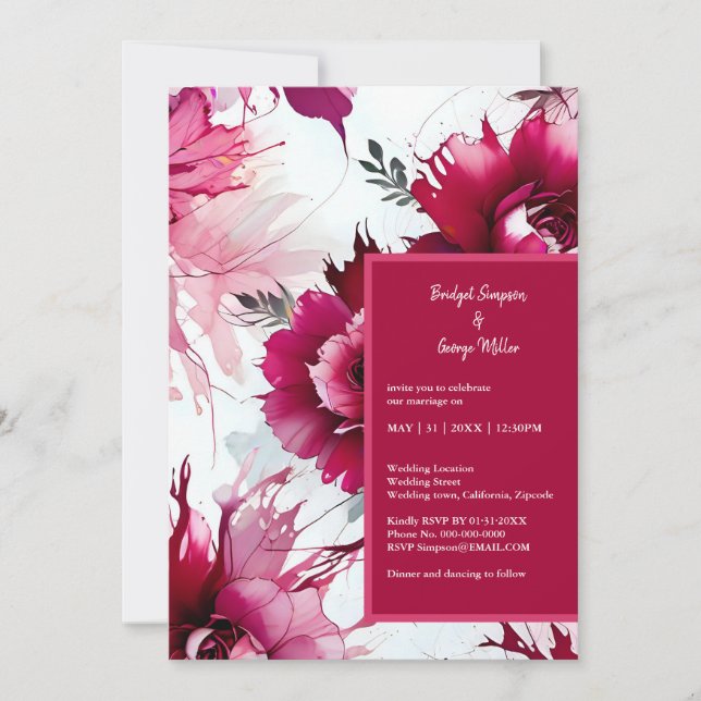 rose pastel fleurs abstraites roses invitation (Devant)