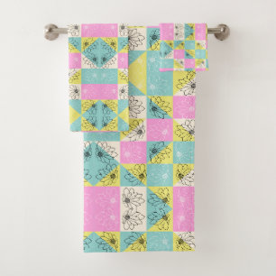 Rose pastel moderne et damier floral sarcelle