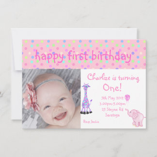rose pastel spot zoo anniversaire invitation