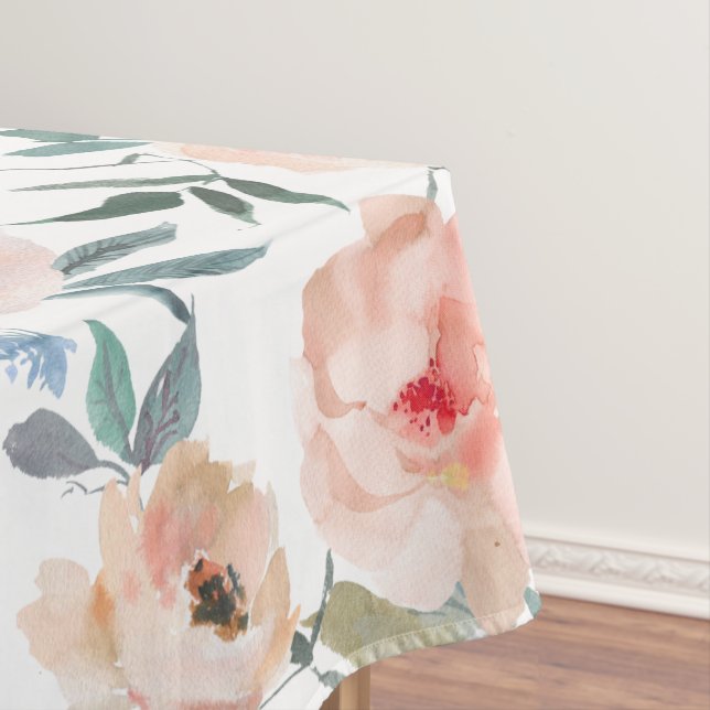 Rose Peach Blue Floral Aquarelle Nappe (In Situ)