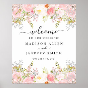 Rose Peony Blush rose Floral Mariage Affiche de bi