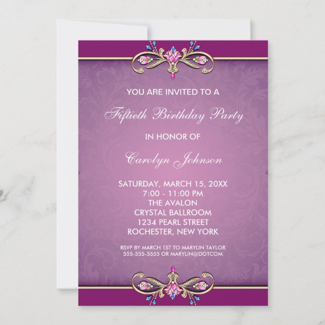 Rose Pink Damask 50th Birthday Party Invitation (Devant)