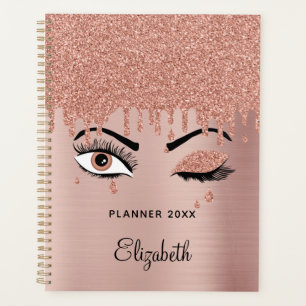 Rose Pink Gold Eyelashes Dripping Glitter