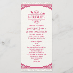 Rose Pink Ivory Lace Birds Programme de mariage