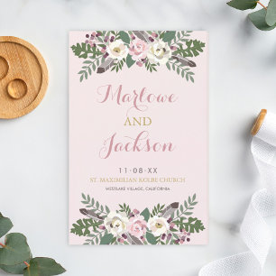 Rose Pink Moody Floral Boho Wedding Programme