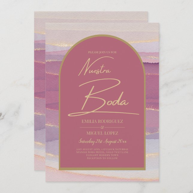 Rose Pink or Arch Marbre Mariage BODA INVITATION (Devant / Derrière)