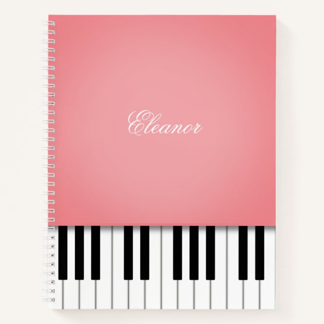 Rose Pink Piano Music Clavier Carnet personnalisé (Devant)
