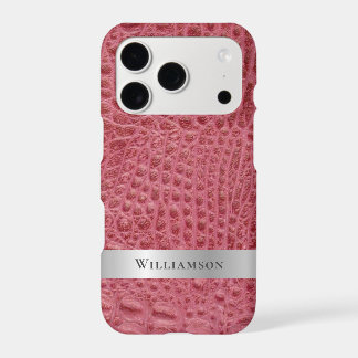 Rose Pink Reptile Cuir Numérique Métal Argent
