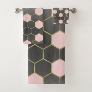 Rose Poudré Gris & Or Hexagone Moderne Glam