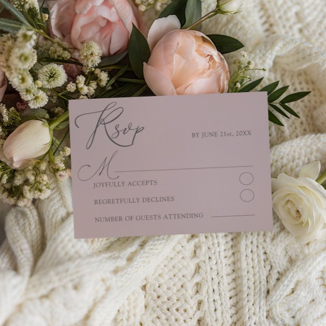 Rose Poussiéreuse Chic Typographie Mariage RSVP (Créateur téléchargé)