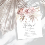 Rose poussiéreux et fleurs bleues sur un Mariage b<br><div class="desc">Rose et fleurs rousses sur un Faire-part de mariage budgétaire</div>