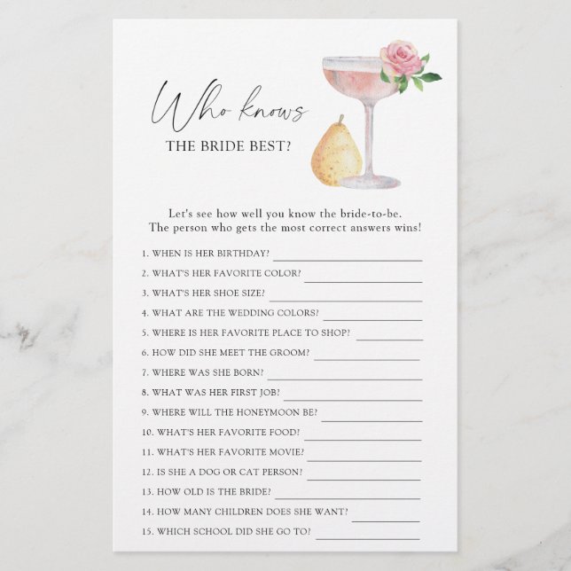 Rose Prosecco - Jeu qui connaît le mieux la mariée (Devant)
