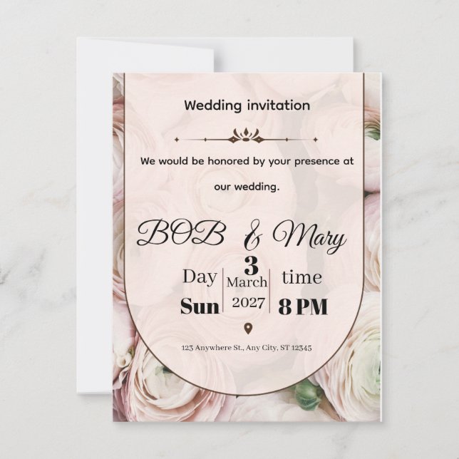 Rose Ranniculus Wedding Invitation for you  (Devant)