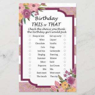 Rose rayé Anniversaire ce ou ce jeu