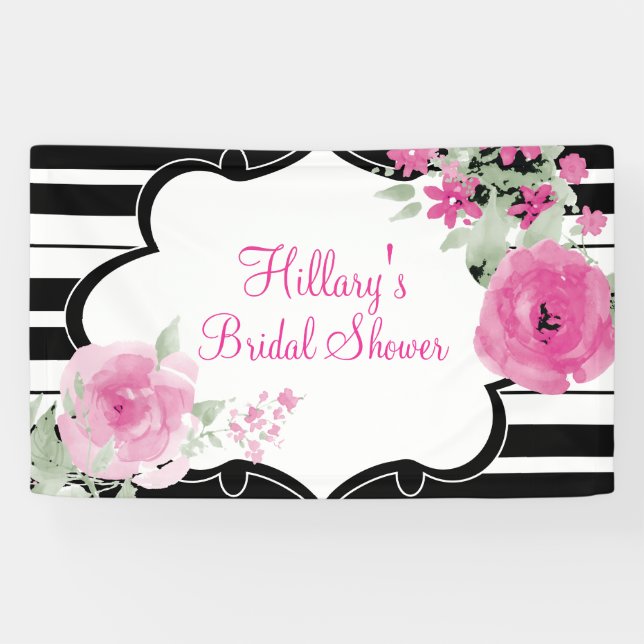 Rose, rayures, fleurs, bannière de Fête de la (Horizontal)
