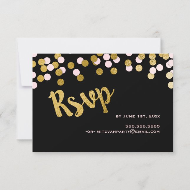 Rose | Réponse du Bat mitzvah Gold Confetti RSVP (Devant)